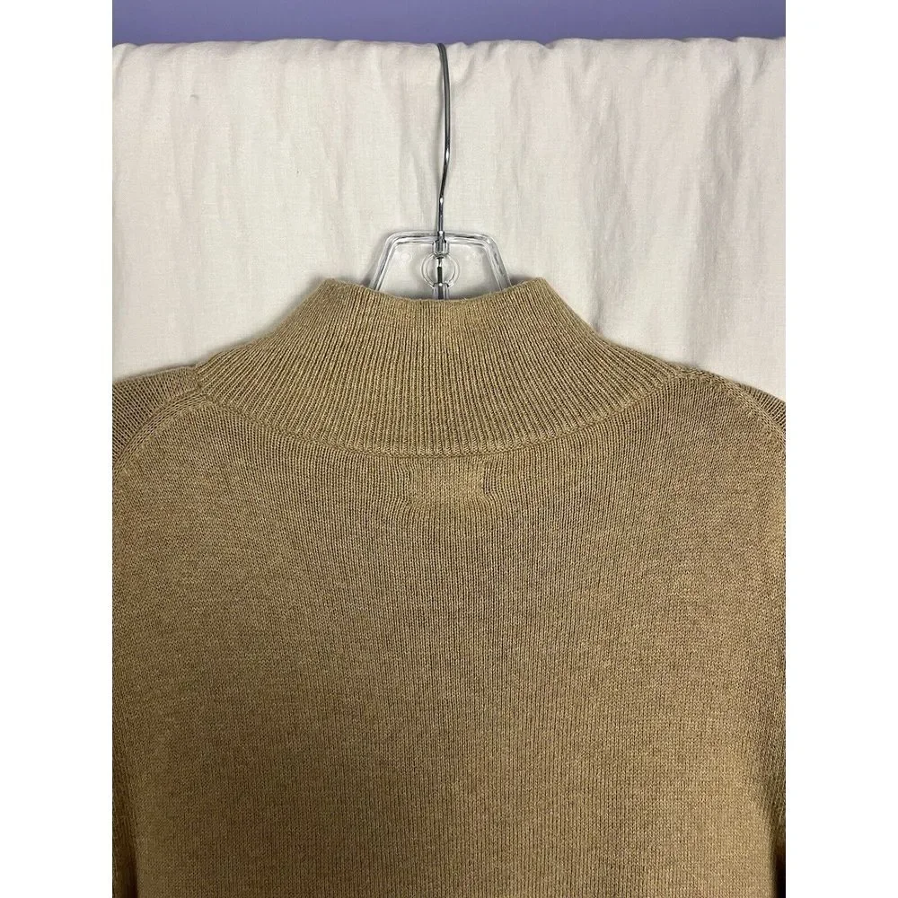 J.Crew Men 1/4 Quarter Zip Pullover Sweater Size M Tan‎ 100% Cotton Long Sleeve